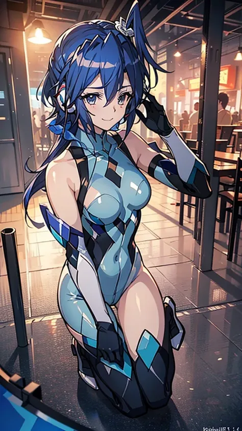 ((full body)), ((: Tsubasa,  Interface Headset , Symphogear Bodysuit:1.4,  dark blue hair)),Realistic,masterpiece, Best Quality, (Realistic,photo-Realistic:1.4), ( RAW Photos:1.2),  highly detailed CGユニティ8K壁紙, Delicate and beautiful, wonderful,Detailed , O...