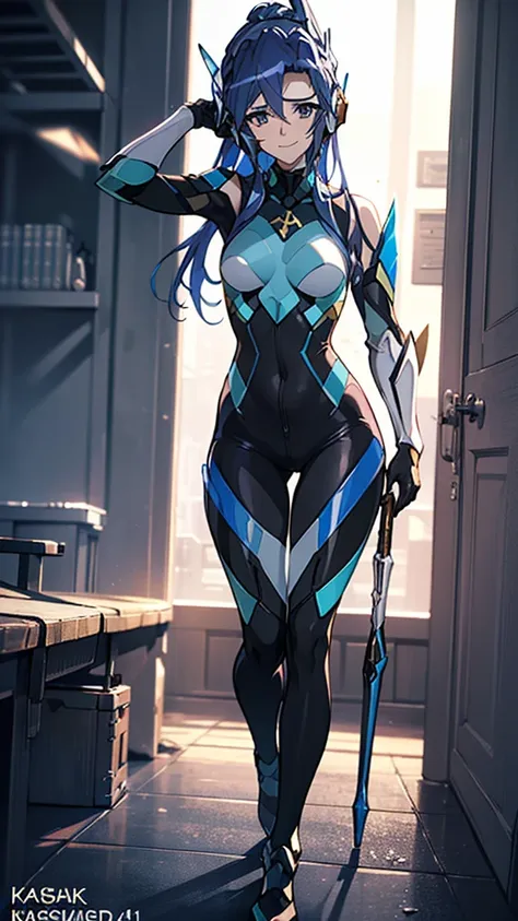 ((full body)), ((: tsubasa,  interface headset , symphogear bodysuit:1.4,  dark blue hair)),realistic,masterpiece, best quality,...