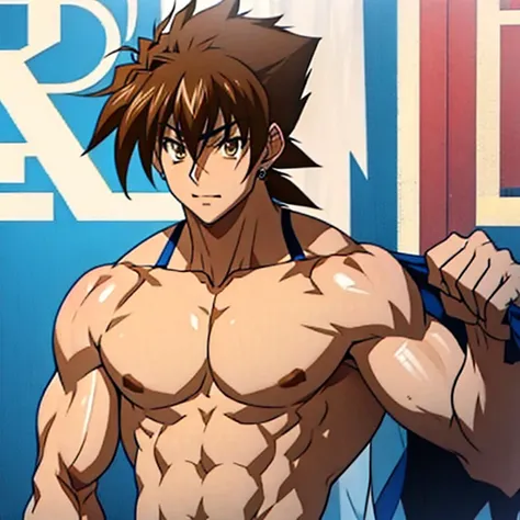 solo, 1boy, tall, handsome, muscular, very masculine, broad shoulders, bare muscles, shredded muscles, issei hyodou