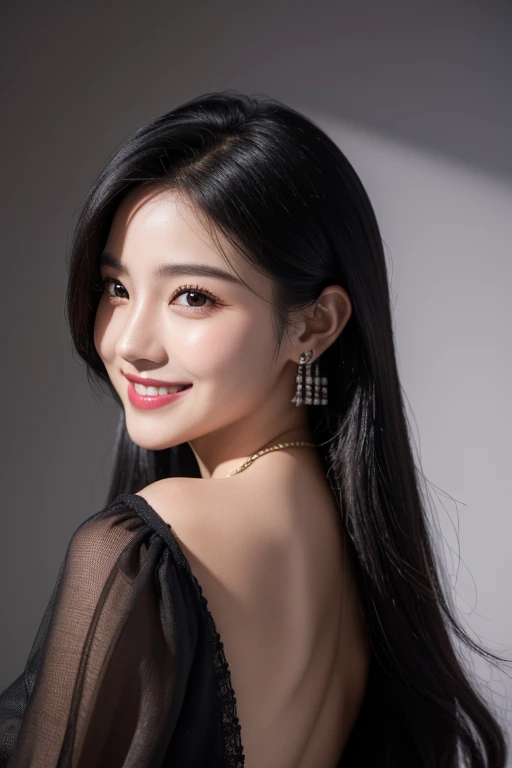  Highest quality ,  masterpiece, , Ultra High Resolution, (It is true:1.4), very detailed ,Professional lighting. Smile ,Black hair、 Smile with teeth 、Black hair、Ear Piercing、