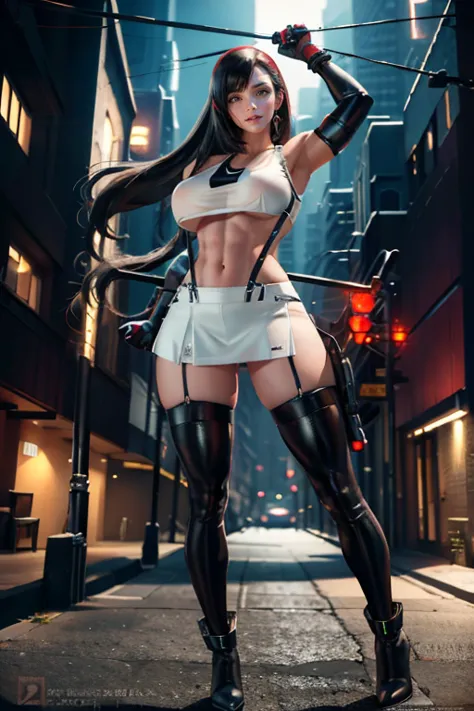 (8k, best quality, masterpiece:1.2), (realistic, photo-realistic:1.37), ultra-detailed, 1 girl,cute, solo, (tifa lockhart), (hug...