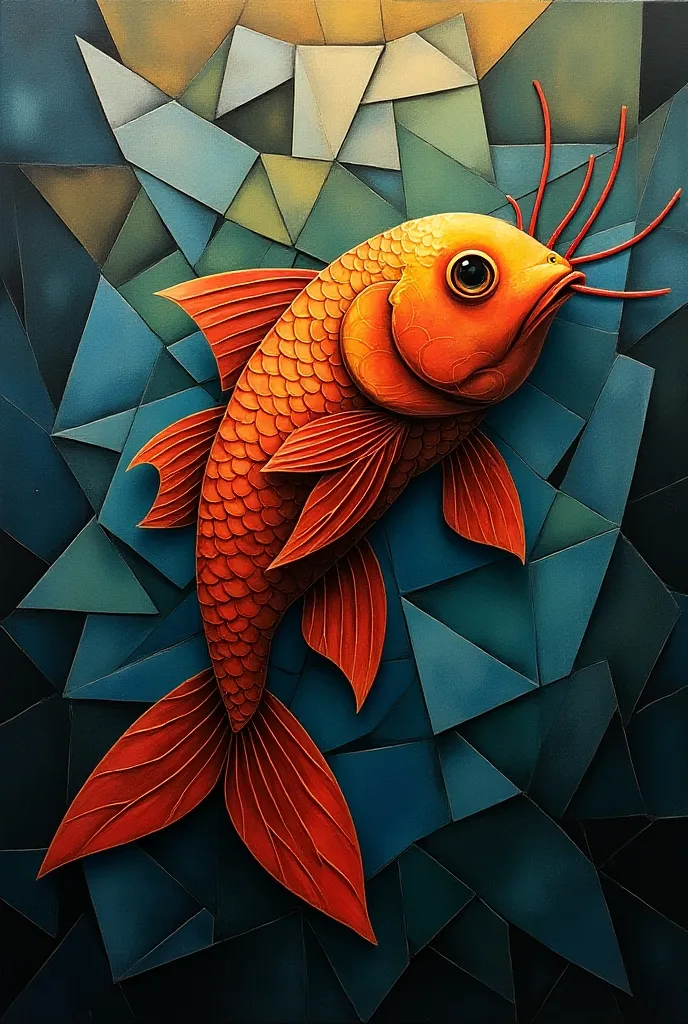 make kiubisme wall art style a catfish Make more dramatic