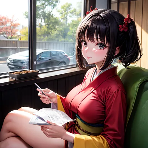 kimono　 leotard　　big breasts　 coffee in a paper cup