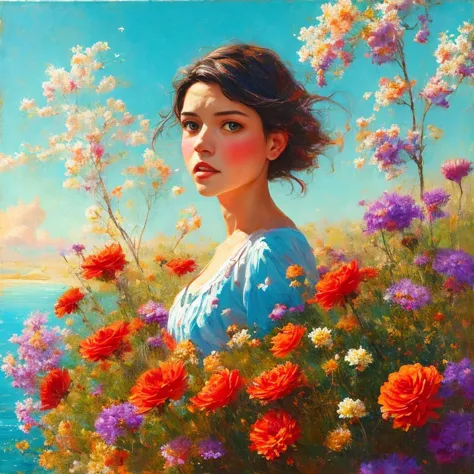 painting, flowers, small breast, soft light (masterpiece, best quality:1.2), (center composition, symmetry composition:0.5), red...