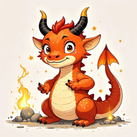 cartoon illustration style,  hand-drawn illustration, 1shtx1, a young, irritable dragon. their numbers have been dwindling