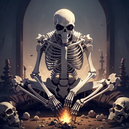 skeleton bonito, ( ( ( skeleton ) ) ), work, guerreiro skeleton, skeleton, Rei skeleton, cavaleiro skeleton, ,  amazing composition , skeleton, skeleton,  sitting next to a pile of bones ,  undead rich , death itself 