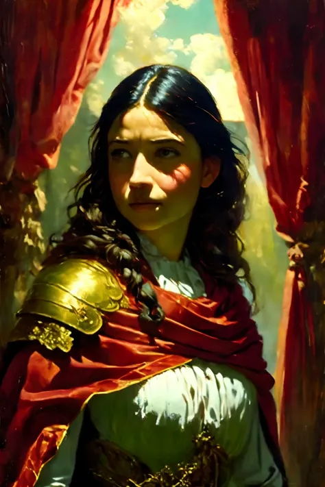 the spartan warrior woman of the ancient greece, red cape, soft lighting, (best quality, high resolution, outstanding compositio...