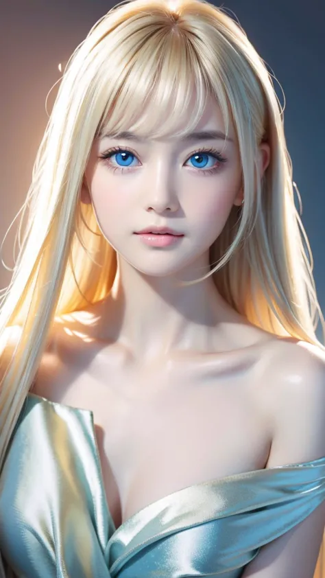 a perfectly beautiful face、super long messy silky beautiful blonde 、 beautiful cute girl 、sexy and very beautiful cute face、 bea...