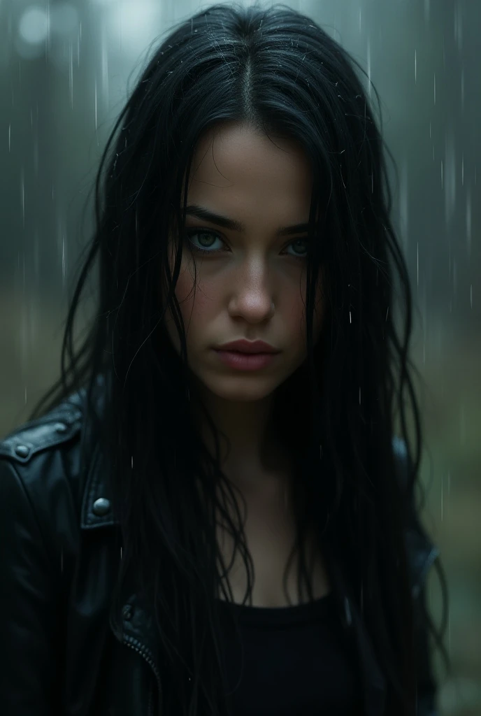 woman in the rain,  black hair , new 