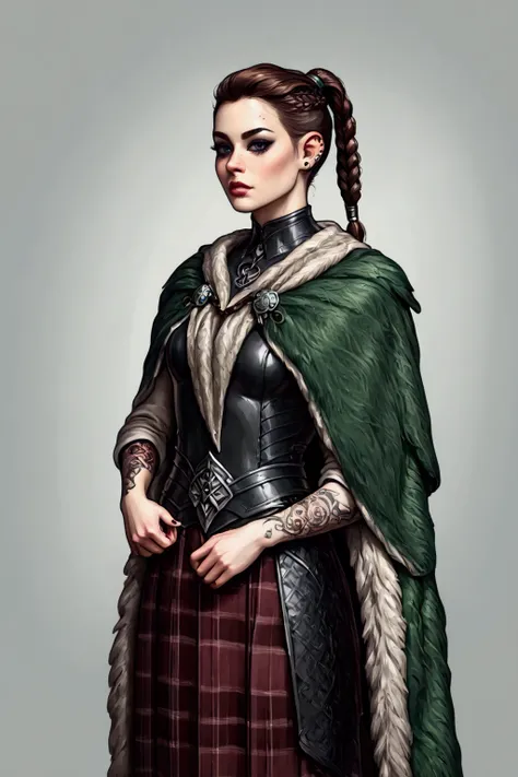 1 young and beautiful celtic ((warrior)) girl, mystical medieval witch, pale skin, ((celtic black tattoos)), ((shaved hair + dar...