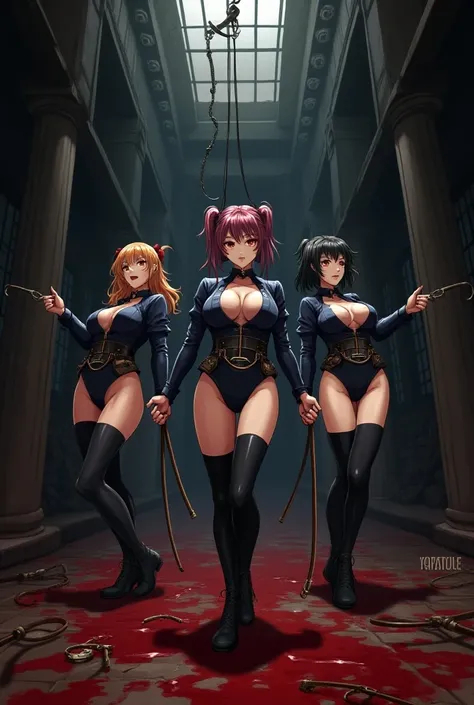  dark and bloody medieval European-style prison 、BDSM style prison 、 restraint for hanging from the ceiling 、There are few whips, handcuffs, and 、Evil female executive、SM Queen、 is a twin tail hairstyle、 Shortcut 、Long Hair Randomly 、Red eyes、Hair color is...