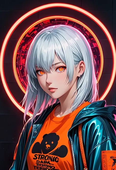 Imagine that you are in a future of 2500 in front of freezing dark dark dark animation 2 .5D manga niji6 strong traits oil ink art super details ultra realism in the art Sakura sexy   + Iori Yagami sexy terror Aqua absoluto atraente shirt justa orange with...