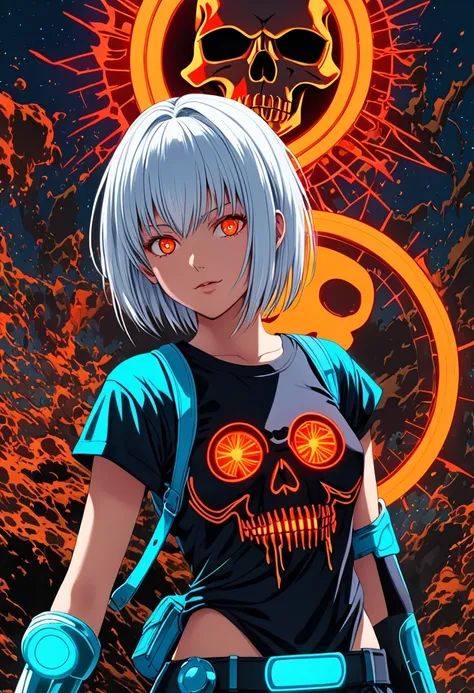 Imagine that you are in a future of 2500 in front of freezing dark dark dark animation 2 .5D manga niji6 strong features oil ink art super details ultra realism in art bulma sexy   + Iori Yagami sexy terror Aqua absoluto atraente shirt justa orange withe n...