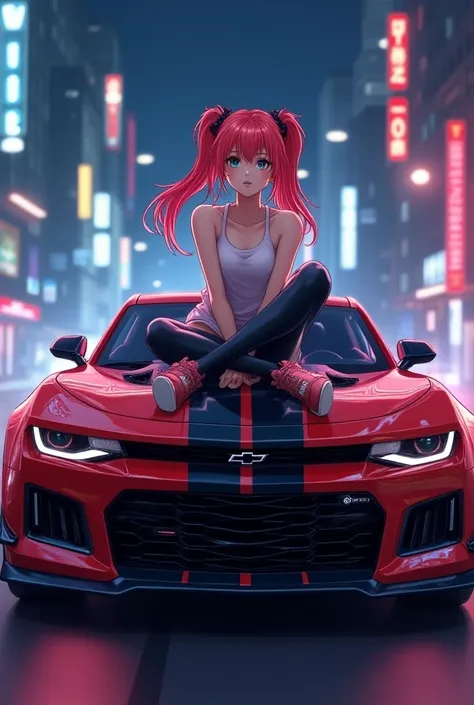  An anime girl on top of a camaro, Its for a YouTube cover 