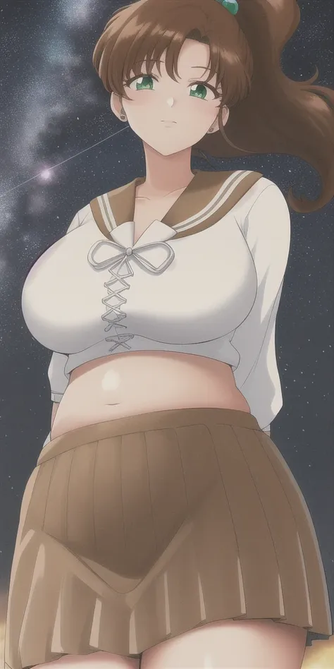 kino_makoto, huge_breasts, standing, solo, school_uniform_serafuku_white_shirt_brown_sailor_collar_cross-laced_top_brown_skirt, ...