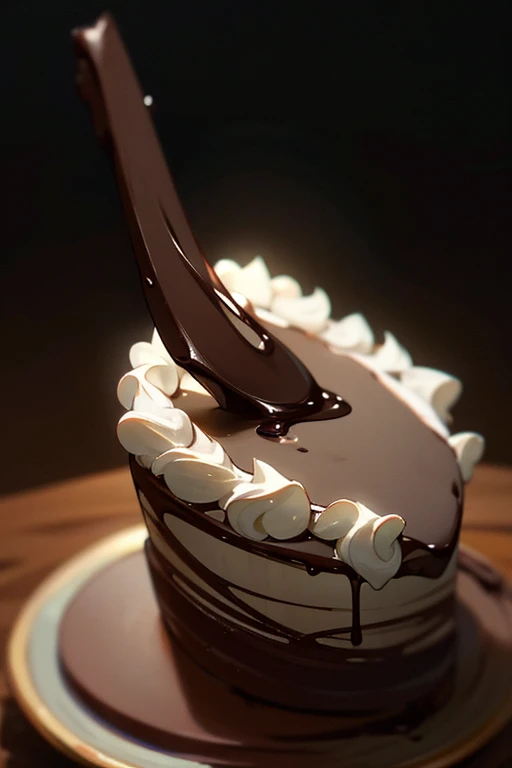  cinematic still-frame chocolate，Chocolate Cake，Dark background，High-quality photos，Wet texture，Frosting，Studio Photos，slice，Shallow depth of field，Vignette，Very detailed，High Budget，Bokeh，Movie widescreen，gloomy，epic，gorgeous，Film Grain，Graininess