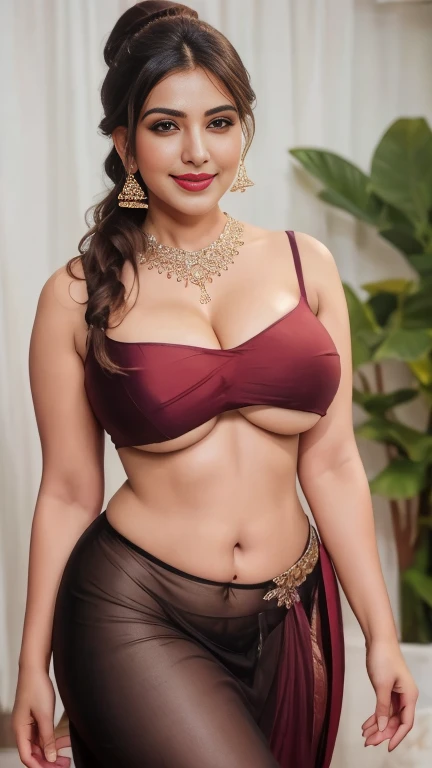 1 man:1.2,close to each other:1.1), (mans hand touching her breast:1.1),hourglass figure, swooping breasts, deep cleavage, curvy, sexy armpits, seductive eyes, sultry, look at viewer and subtle smile,  off shoulder sleeveless blouse , red lips, ponytail, n...