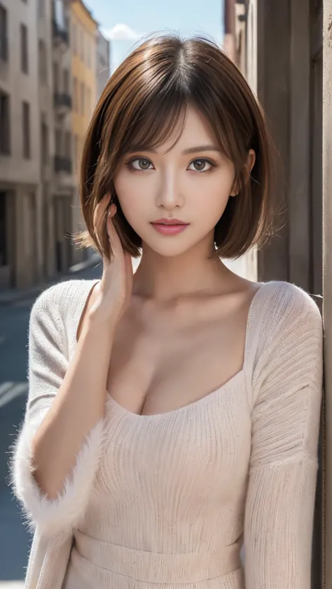 layered bob hairstyle, (blonde、the inside color is pink),  she is beautiful , glowing purple eyes, masterpiece, best quality,(re...