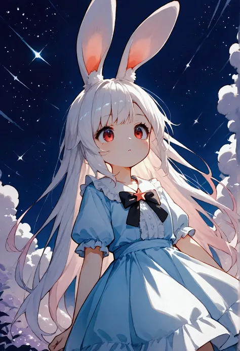 score_9, score_8_up, score_7_up, score_6_up, score_5_up, score_4_up,source_anime, source_furry,rating_safe, BREAK ,solo,1girl,human,cute,kawaii,small ,age of 10,white hair,very long hair,bangs,fluffy white rabbit ear,red eye,big eye,beautiful shiny eye,ski...