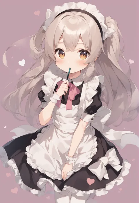 a cartoon girl in a maid outfit with a heart shaped background, anime girl in a maid costume, , loli in dress, anime visual of a...