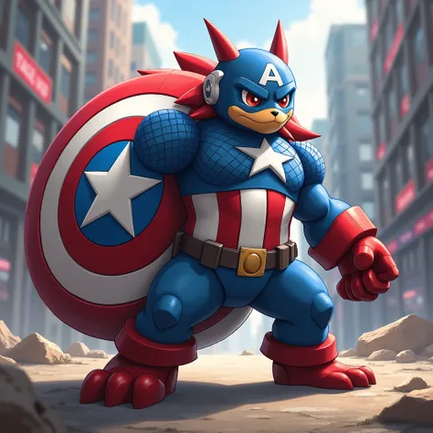 Make a picture of Pokemon with Captain America Avengers colors