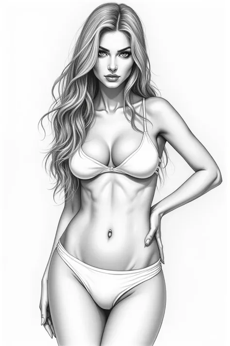 draw a picture of a woman with long hair with exposed breasts. big tits and sexy clothes