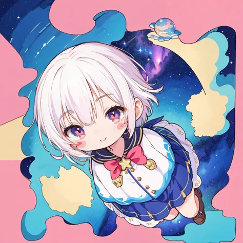 Chibi、cute、Bold and dynamic composition、X composition 、Best Quality、最高masterpiece、Handsome face、Baby Face、((Stickers))，Stickers， concept art,Under Art，Anime Style， Dreamland Wonderland、Utopian，masterpiece， Many colors ， DetailsDetails ，Seven Colors,(Best Q...