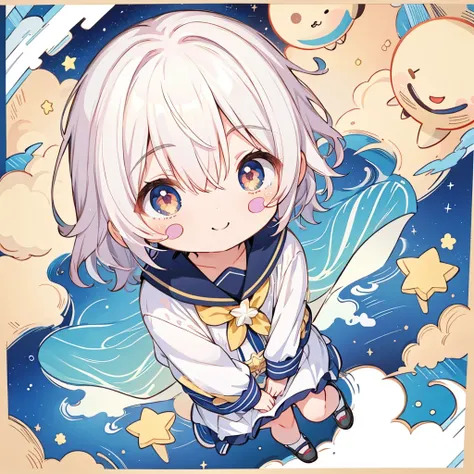 Chibi、cute、Bold and dynamic composition、X composition 、Best Quality、最高masterpiece、Handsome face、Baby Face、((Stickers))，Stickers， concept art,Under Art，Anime Style， Dreamland Wonderland、Utopian，masterpiece， Many colors ， DetailsDetails ，Seven Colors,(Best Q...