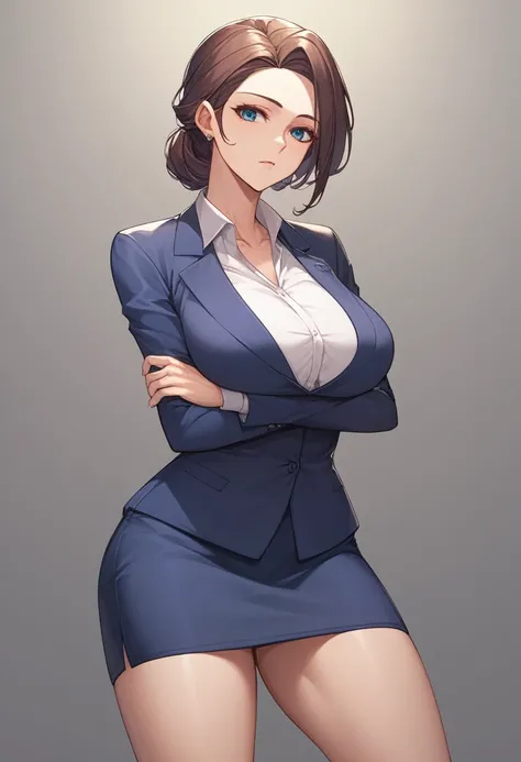 masterpiece,masterpiece, best quality,(  very detailed CG Unity 8k wallpaper  ) ( best quality), (  BEST ILLUSTRATION),One Woman,whole body,Big Breasts, business suit,  Pencil Skirt , with arms crossed,Scornful expression