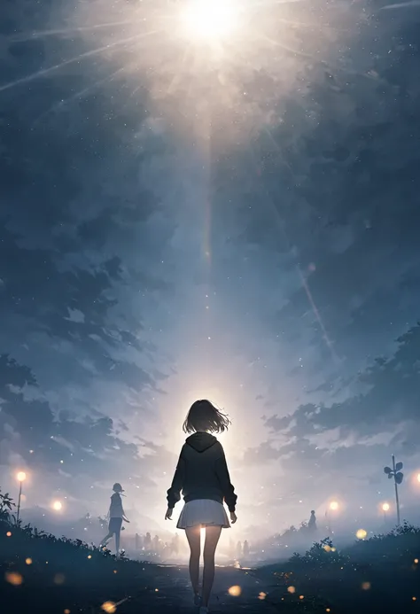 anime、(( amazingly absurd)),(masterpiece:1.2),超 Kampala,  attention to detail, High image quality,  Kampala, 最High image quality, 4K, 8k、 woman holding hands、In the fog、hazy background 、 standing alone、sunlight、Illuminate、Hope is the theme、Emphasis on wome...