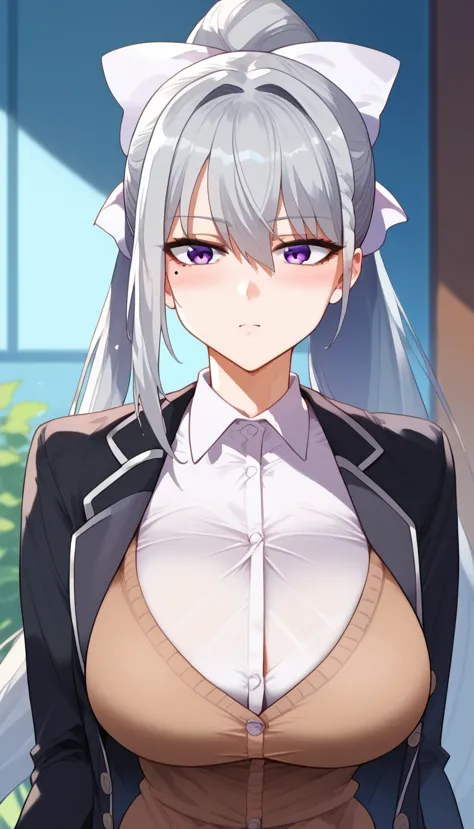 score_9, score_8_up, score_7_up, hk1, purple eyes, grey hair, hair between eyes, long hair, very long hair, ponytail, mole, mole...