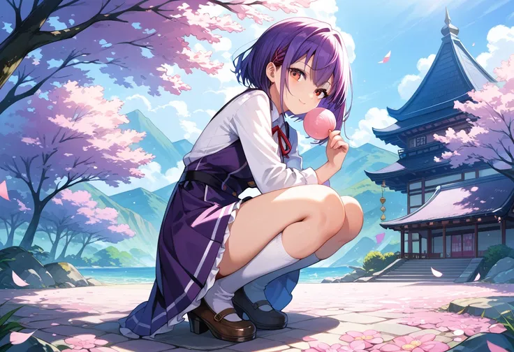 anime girl with long purple hair and purple dress holding a pink object, seductive anime girl, anime hd wallpaper, hd anime wallpaper, ultra hd anime wallpaper, anime girl desktop background, beautiful anime girl squatting, hd anime wallaper, anime wallpap...