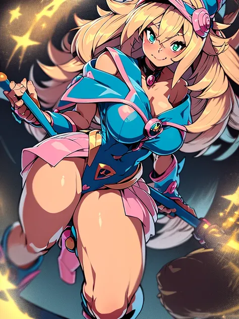 black magician girl、super breasts、thick thighs、blonde hair、magic circle、8k, 4k, highest quality, high resolution: 1.2),winking、o...