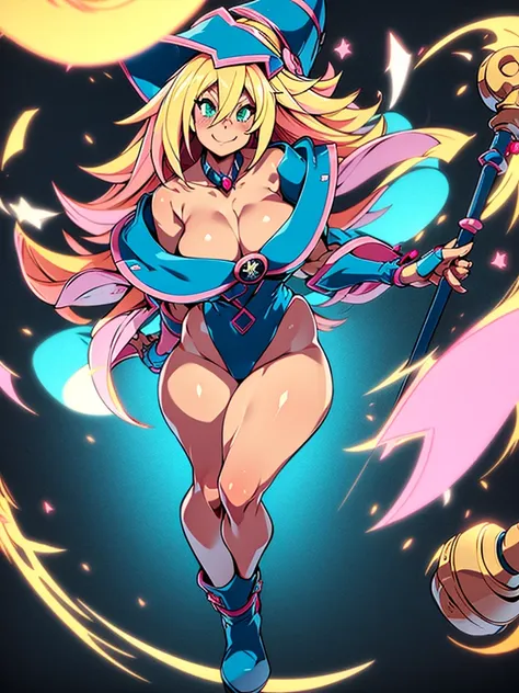 black magician girl、super breasts、thick thighs、blonde hair、magic circle、8k, 4k, highest quality, high resolution: 1.2),winking、o...