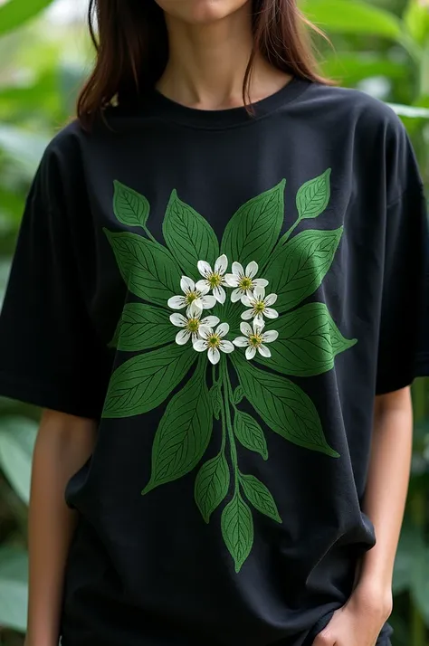 Black shirt with blossoming green Viaj Aky art 
