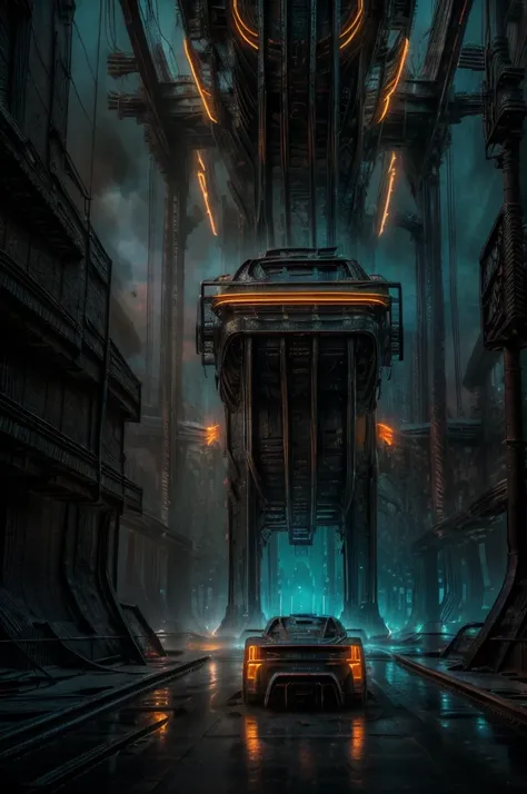 A highly detailed ancient alien, hyper-realistic, post-apocalyptic cityscape, cyberpunk, intricate machinery, glowing neon lights, mechanical limbs, futuristic technology, otherworldly being, photorealistic, cinematic lighting, dramatic shadows, gritty env...