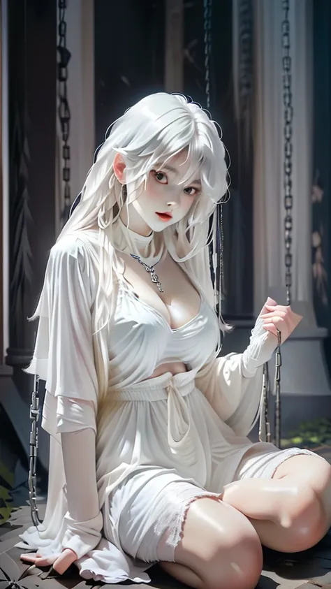 (（（figure，御姐figure,White and tender skin,（（ghost costume,ghost,The white female ghost ，White cape）））,,(（（No Head ））),((masterpiece)),highres,((Best quality at best)),masterpiece,quality,Best quality,(（（  to the audience,）））,Huge breasts,苗条figure,forest,nig...