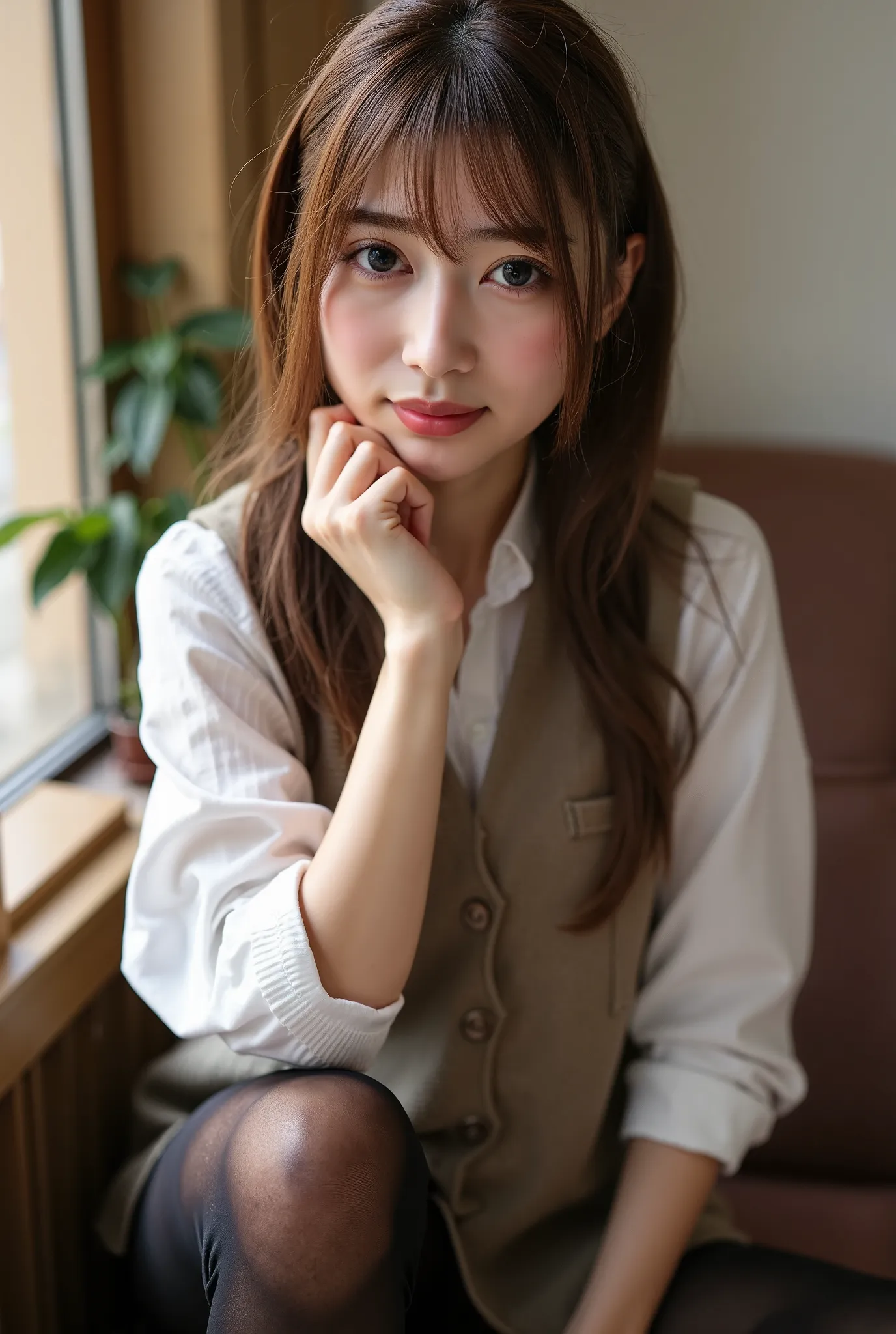 ulchan-6500-v1.1, (raw photo:1.2), (photoreal), a beautiful detailed slender girl, (genuine: 1.4),  beautiful and fine eyes, ves...