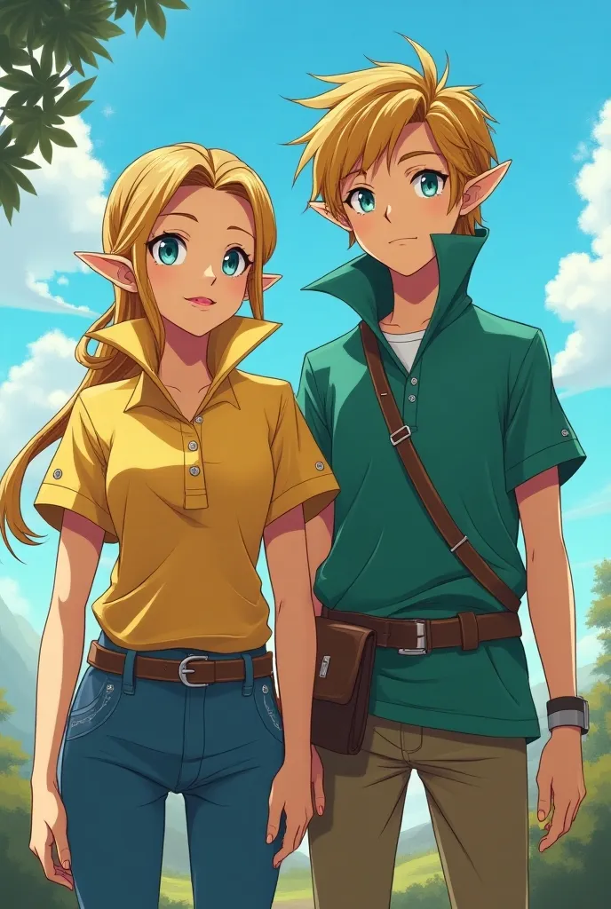 Anime, Princess Zelda and Link are both wearing Massive Popped Collar Polos with their Collars both Fully Popped up 