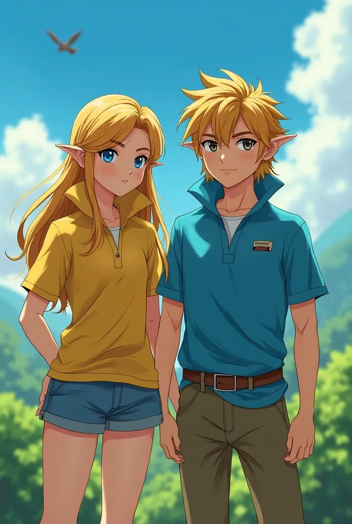 Anime, Princess Zelda and Link are both wearing Massive Popped Collar Polos with their Collars both Fully Popped up 