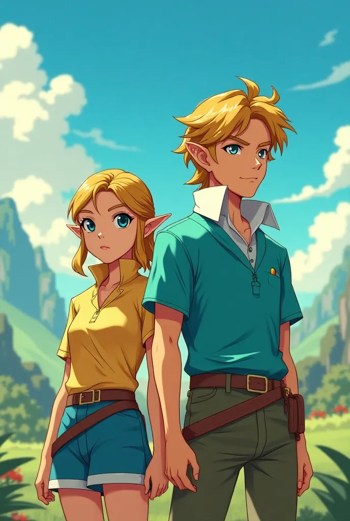 Anime, Princess Zelda and Link are both wearing Massive Popped Collar Polos with their Collars both Fully Popped up 