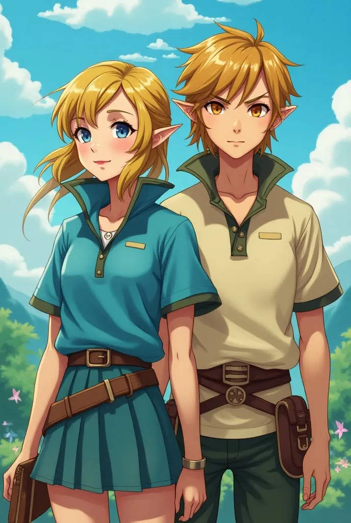 Anime, Princess Zelda and Link are both wearing Massive Popped Collar Polos with their Collars both Fully Popped up 