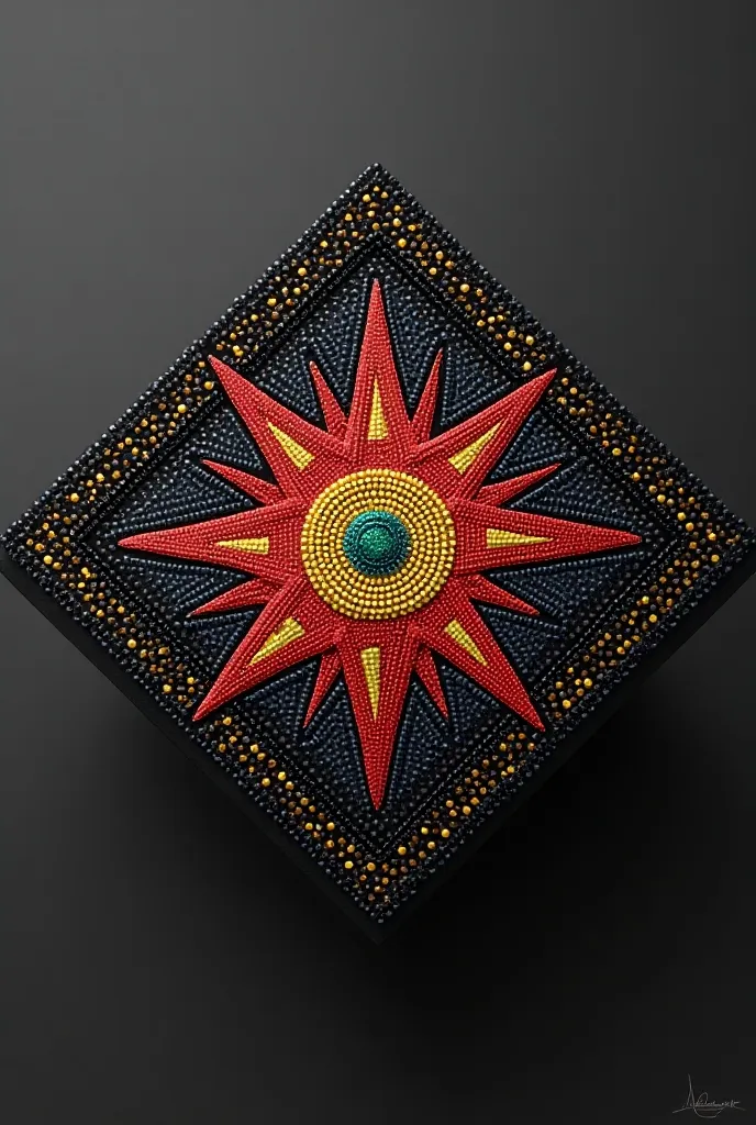 Can you create a design for a graduation cap that I can rhinestone? I want it to be based off of New Mexico State University in las cruces nm possibly with the Zia symbol with the colors white, black, and crimson red and a hint of teal. 