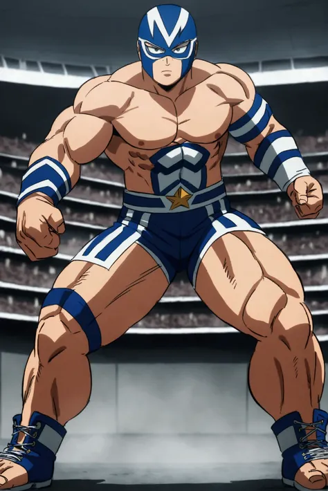 Lucha libre pro hero, blue mask, muscular, MHA style, anime style, my hero academia, boku no hero academia, pro hero, shirtless.