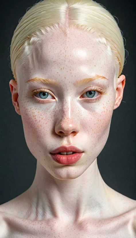 1 extremely beautiful , very albino albinotic african woman . extremely slim, or, with freckles,  symmetrical body , full body, ...