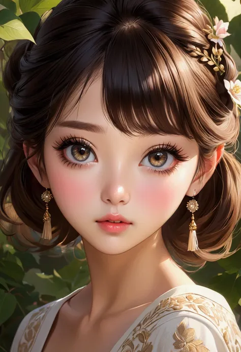 a beautiful young girl, exquisitely detailed portrait, detailed facial features, flawless skin, piercing eyes, lush eyelashes, delicate lips, elegant hairstyle, natural lighting, soft shadows, radiant glow, impeccable composition, photorealistic quality, m...