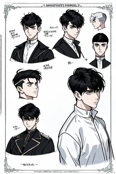 masterpiece, ultra detailed, 4k, 8k, 32k, intricate, (((1boy))), ((black hair)), ((no background)), ((character concept art)) wh...