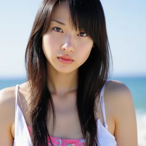 (micro bikini:1.4),The image is incredibly detailed and of such high resolution that it creates an illusion of reality. Captured by a professional photographer with a DSLR camera,the focus is perfectly on the face of an adult Japanese woman. She is a stunn...