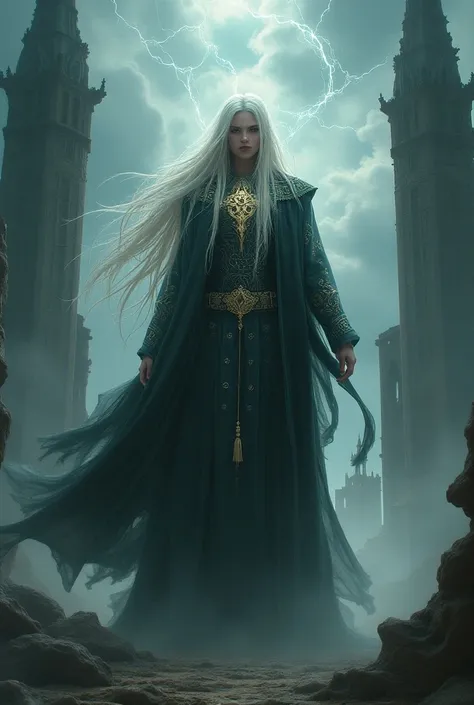  Make a medieval wizard elf. White-haired .  He has the powers of a god 