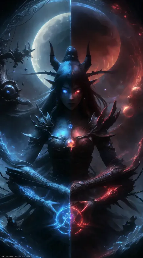 a mesmerizing and captivating 3d anime-style poster for the world of warcraft expansion, "venus." the dark red logo is adorned w...